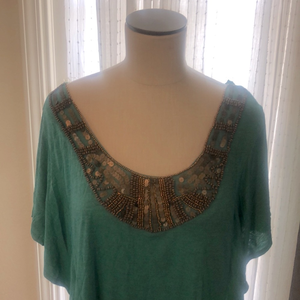 Mai Tai Turquoise Flutter Sleeve Top Sz. 1X